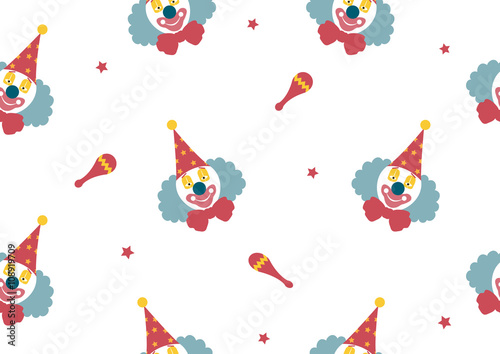 pattern seamless of Clown face on white backgrouds,Vector illustrations photo