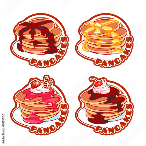 Set of four stickers with different pancakes.