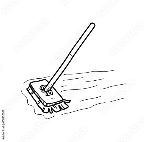 Mopping the Floor Doodle, a hand drawn vector doodle illustration of a mop, mopping the floor.