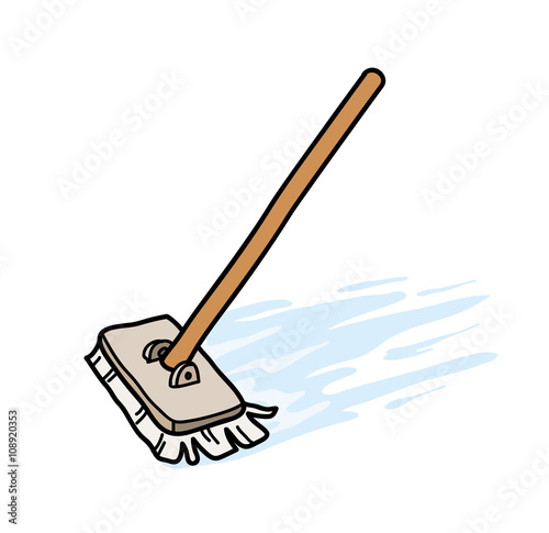 Mopping the Floor, a hand drawn vector illustration of a mop, mopping the floor.