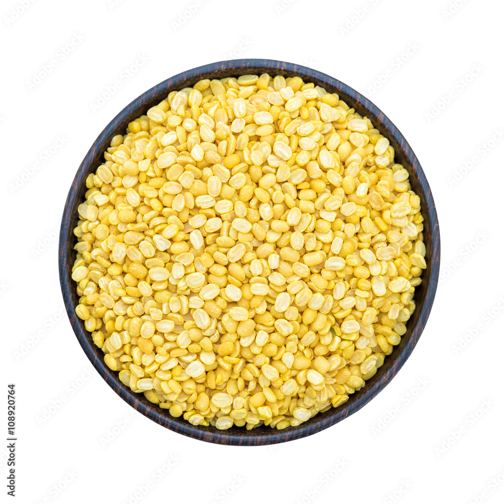 Peeled split mung beans in isolated on white background Peeled split mung beans in isolated on white background