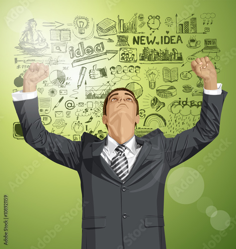Vector Businessman With Hands Up