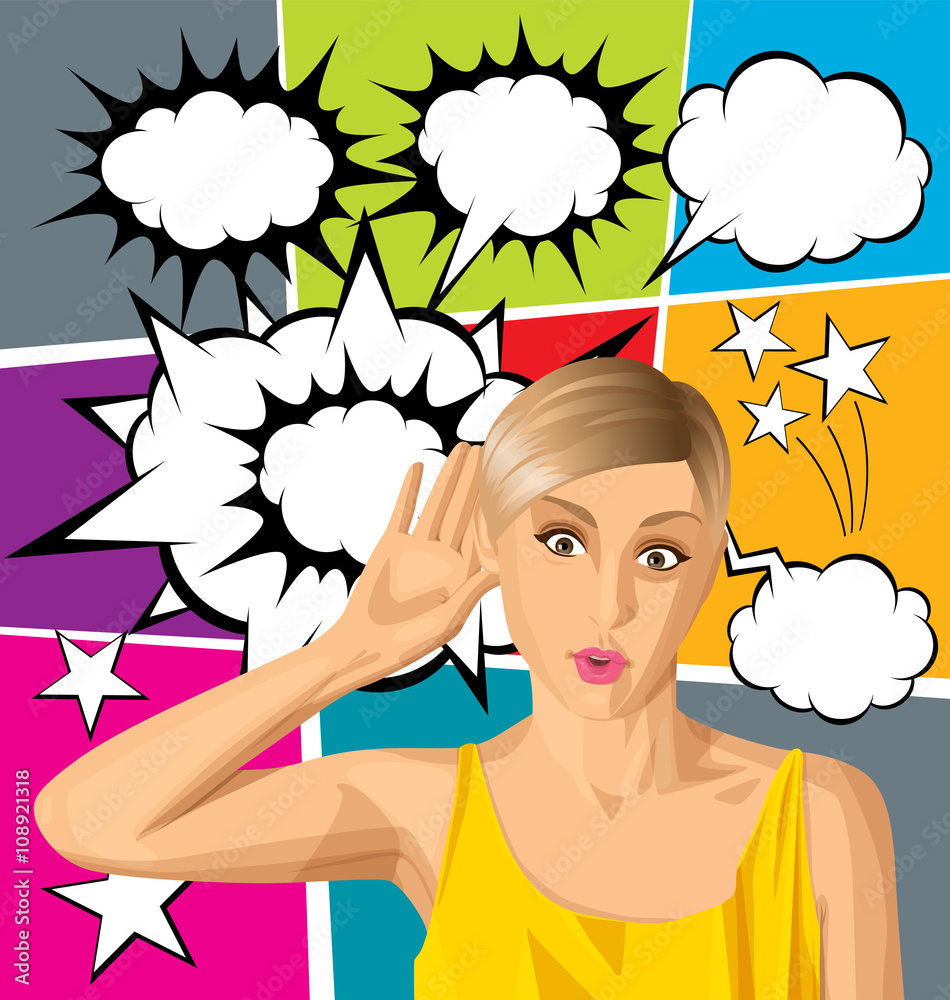 Vector woman overhearing something Vector woman overhearing something
