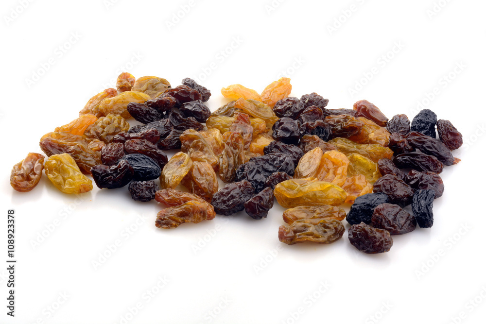 Dried raisins on a white background Dried raisins on a white background