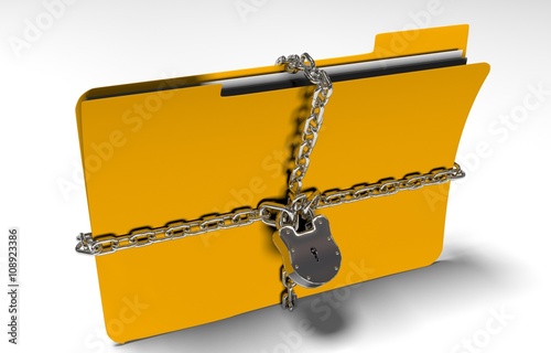 folder with chain and padlock, hidden data, security, 3d render