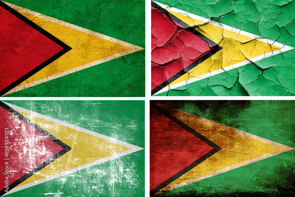 Guyana flag collection. 4 different flags on white background