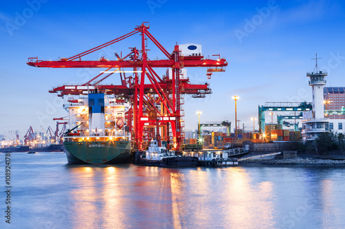 Industrial container freight Trade Port scene at night © ABCDstock