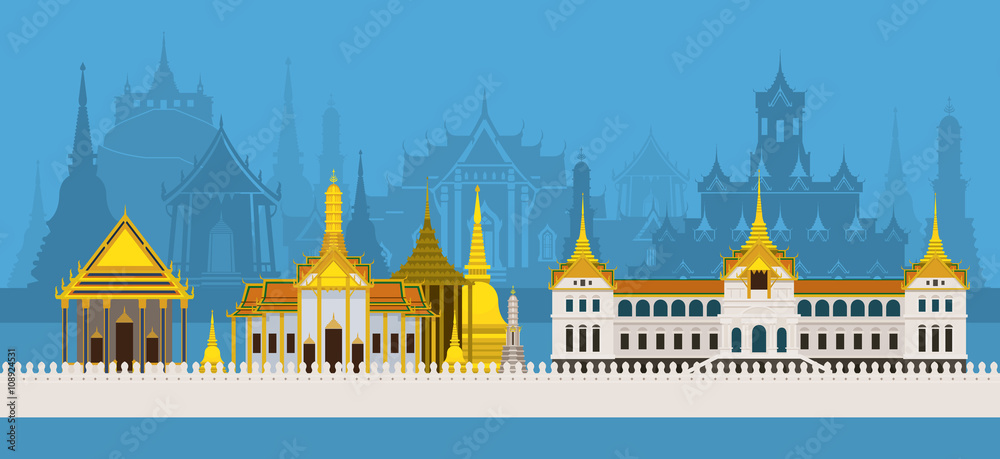 Thailand Royal Temple and Grand Palace, Skyline City Background, Travel Attraction