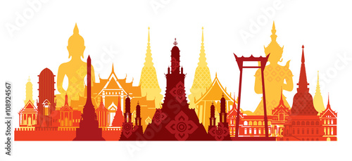 Thailand Landmark Skyline, Travel Attraction, Traditional Culture