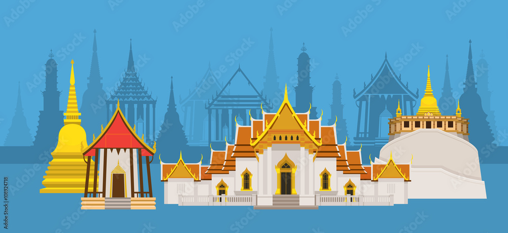 Obraz premium Thailand Temple or Wat Landmark, Skyline City Background, Travel Attraction