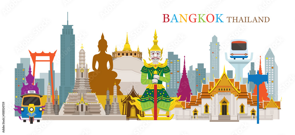 Fototapeta premium Bangkok, Thailand and Landmarks, Travel Attraction, Urban Scene