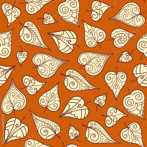 Seamless pattern with doodle leaves