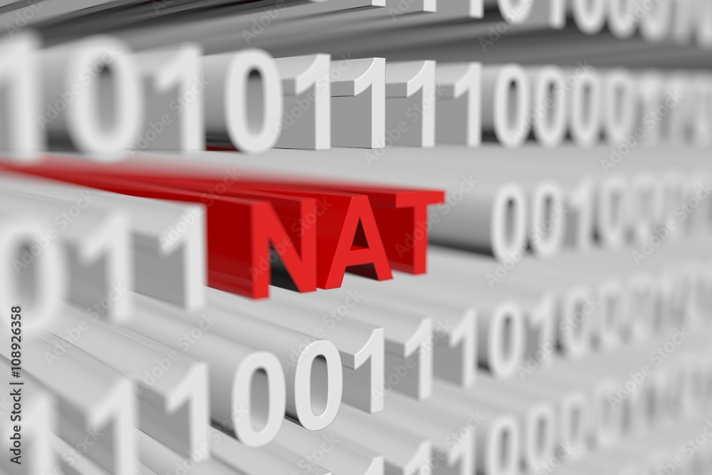 NAT in the form of a binary code with blurred background 3D illustration