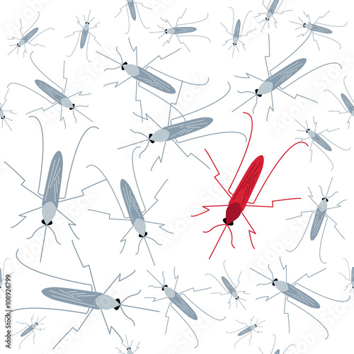 Seamless mosquito pattern. Mosquito warning. Awareness sign. Transmission of malaria, zika virus, dengue and yellow fever.  Virus-spreading mosquitoes poster. Vector illustration.