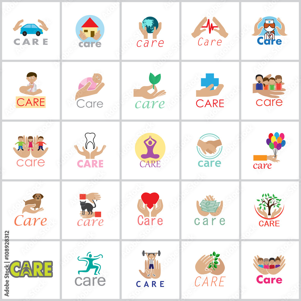 Fototapeta premium Care Icons Set-Isolated On White Background-Vector Illustration,Graphic Design. Healthcare Concept