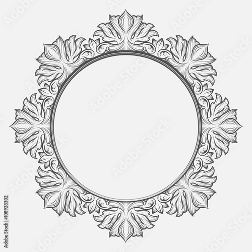 Vintage victorian frame. Round baroque engraving border floral frame vector illustration