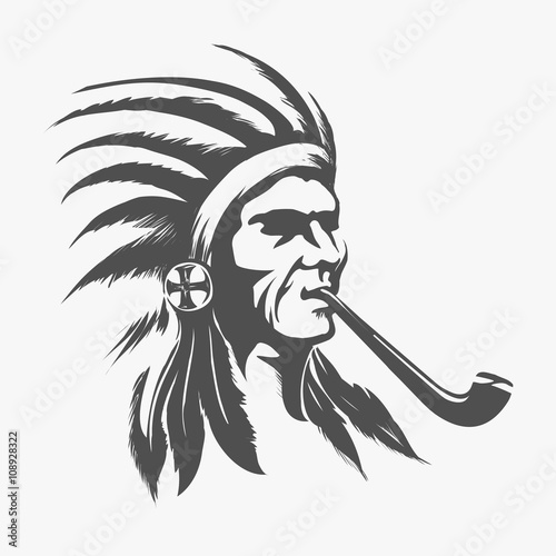Native american indian face for logo or amblem vector illustration