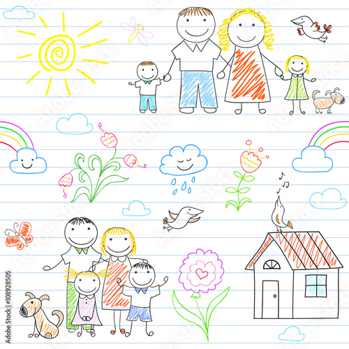 Seamless background - happy family