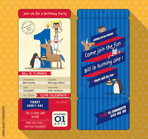 1st Birthday card with Ticket Boarding pass style