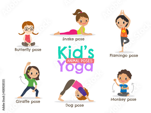 yoga kids poses vector illustration