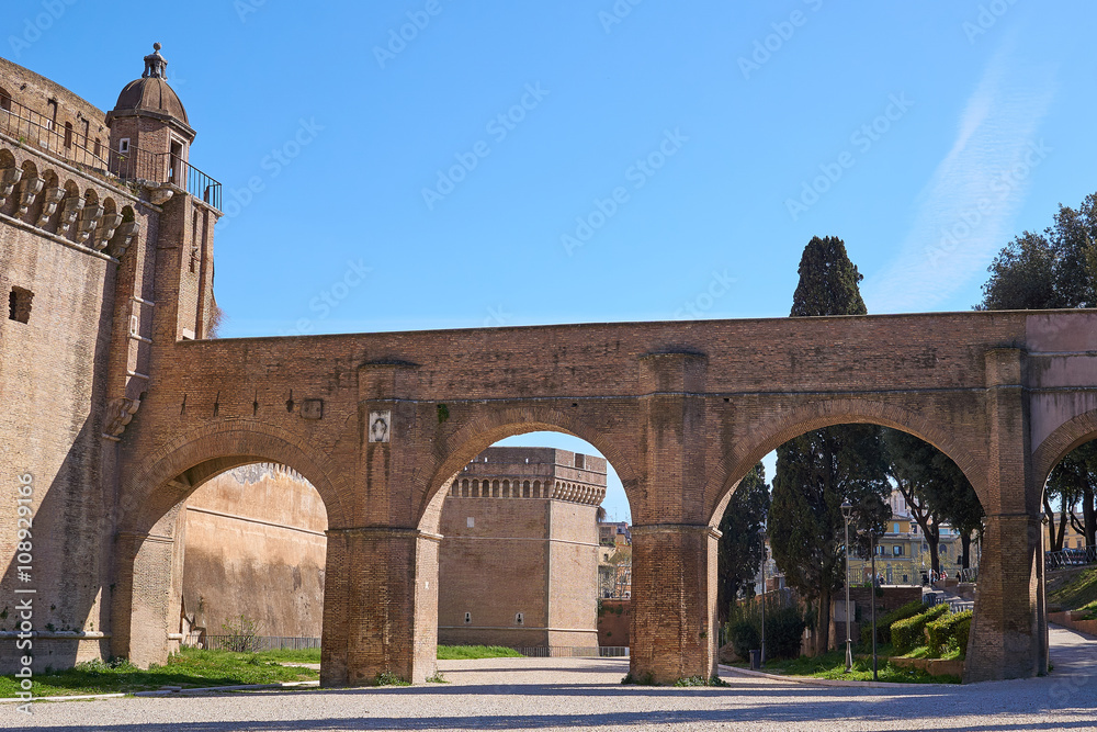 Arch on old building in park