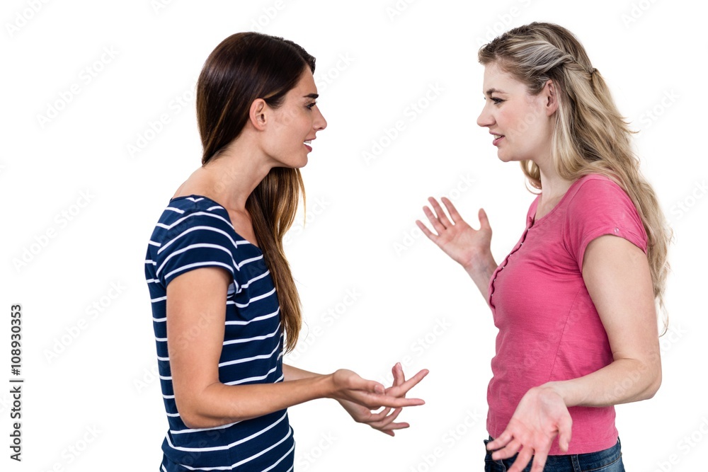 Female friends gesturing while arguing Female friends gesturing while arguing