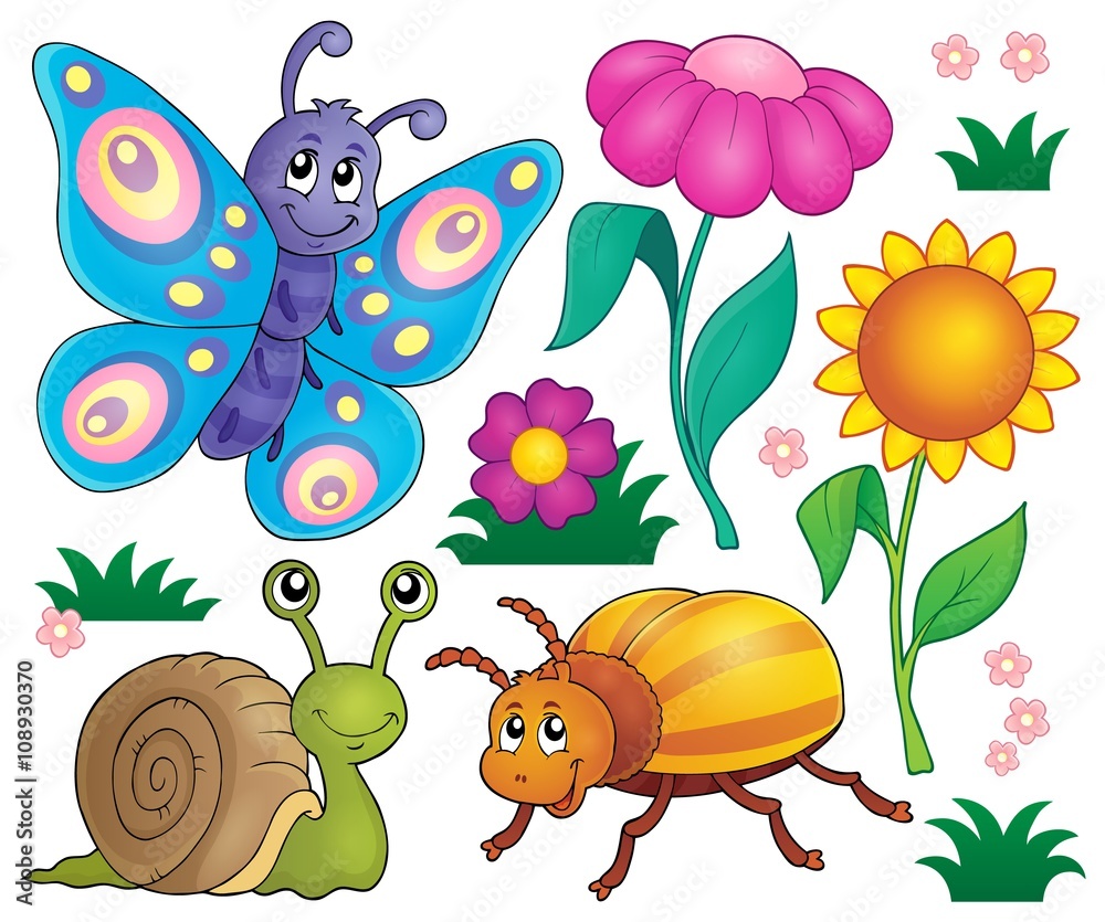 Spring animals and insect theme set 2 - obrazy, fototapety, plakaty 