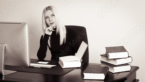 brown picture abot pensive woman photo