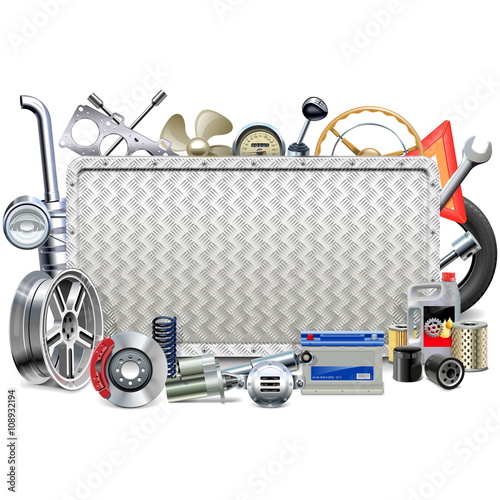 Vector Metal Board with Car Parts