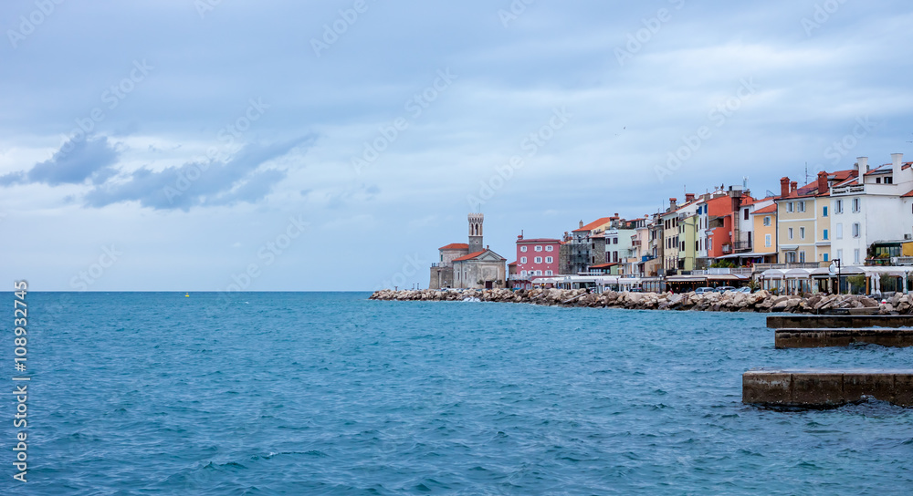 view on Slovenian town Piran and sea