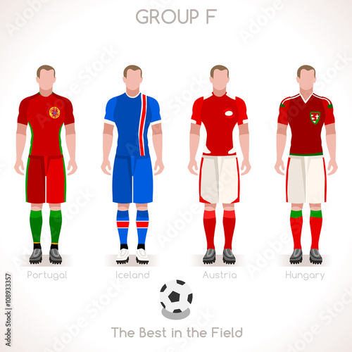 France EURO 2016 Championship Infographic Qualified Soccer Players GROUP F. Football Game Jersey flags of final participating countries. Flat People Vector Icons