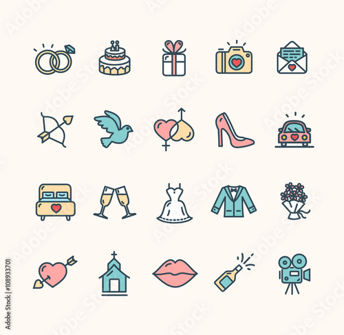 Wedding Icon Set. Vector