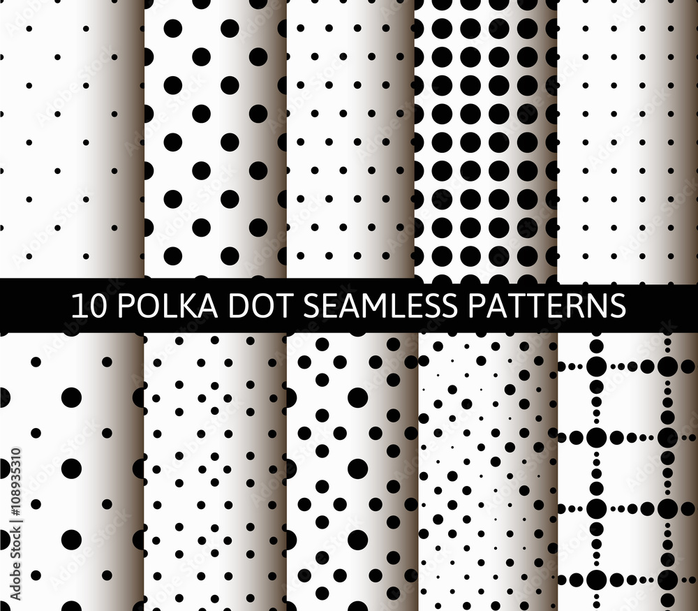 Unusual black white polka dot pattern set