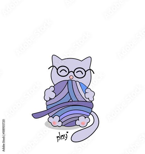 vector cat play, glasses