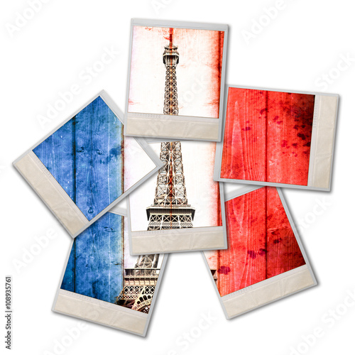 Fototapeta tour e bandiera francese in polaroid