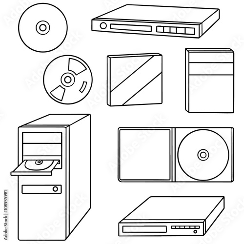 vector set of cd, dvd, blu-ray player