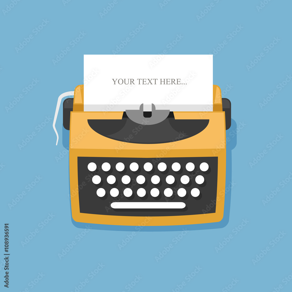 Retro typewriter vector illustration. Flat design style.