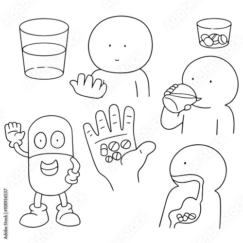 vector set of taking medicine