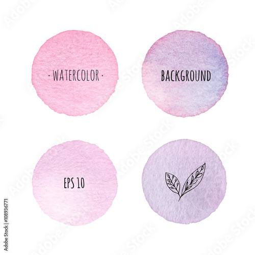 Beautiful light pink and lilac watercolor design elements. Vector illustration