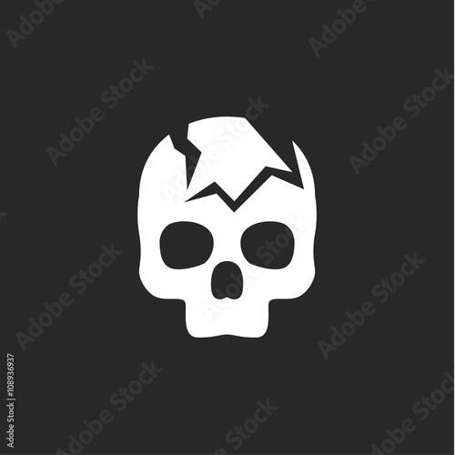 Cracked skull on a dark background, vector icon logo emblem split head art