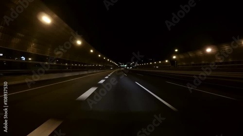 Nightscape over the empty Tomei Expressway to Tokyo.