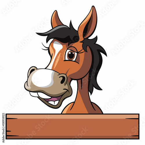 Fototapeta Naklejka Na Ścianę i Meble -  Pferd Portrait Holzbrett Cartoon