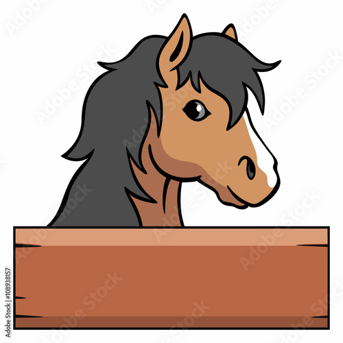 Fototapeta Naklejka Na Ścianę i Meble -  Pony Holzschild Cartoon