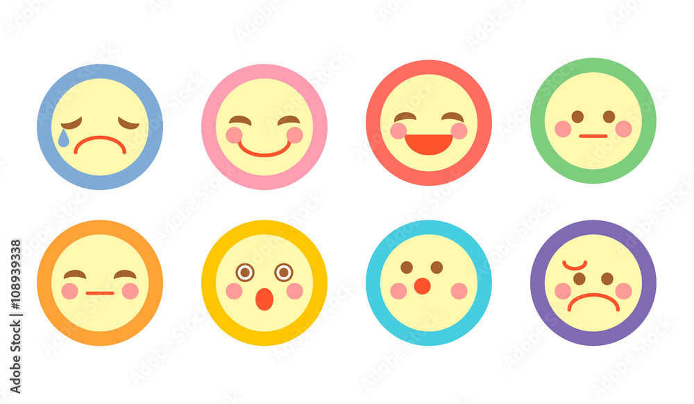 Fototapeta premium Set of colorful smile emoticons. Vector illustration.