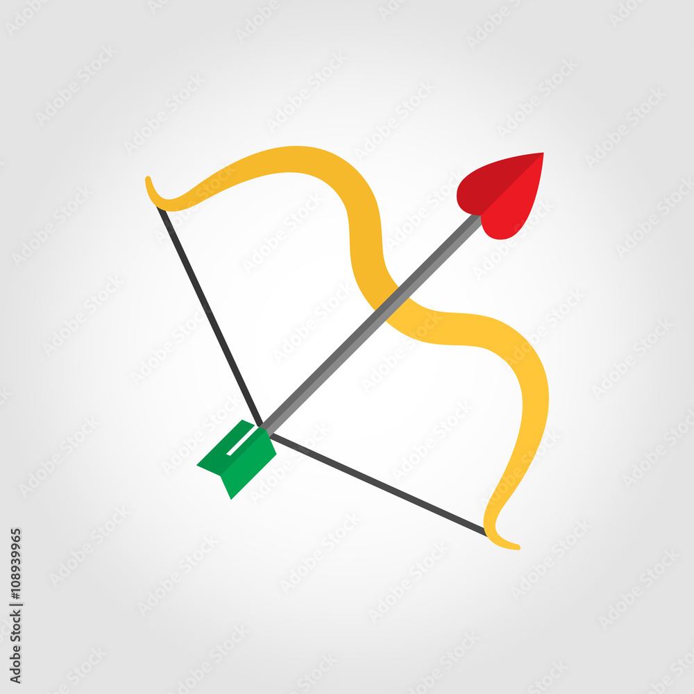 Vector flat cupid bow icon on grey background. Valentine's day Cupid bow. Cupid bow and arrow flat icon Vector flat cupid bow icon on grey background. Valentine's day Cupid bow. Cupid bow and arrow flat icon