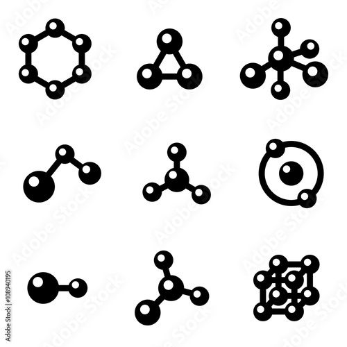 Vector black molecule icons set on white background