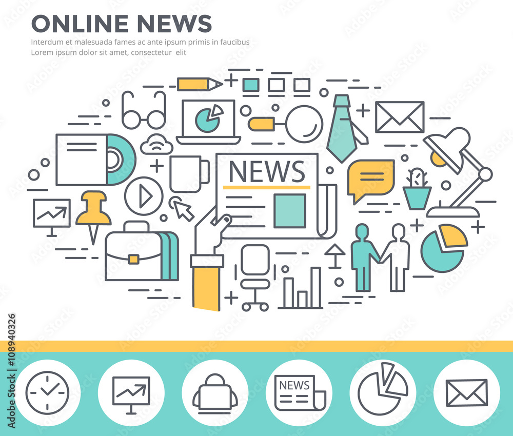 Online news concept illustration, thin line, flat design Online news concept illustration, thin line, flat design