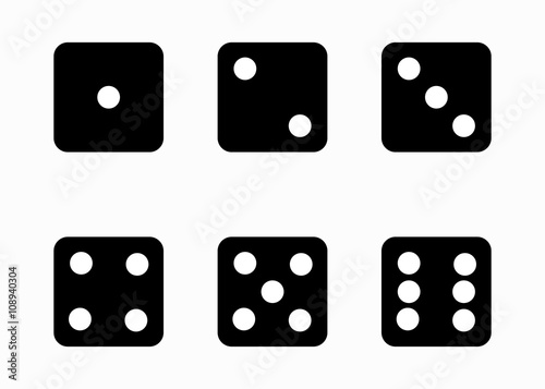 Vector black dice cubes icons set on white background
