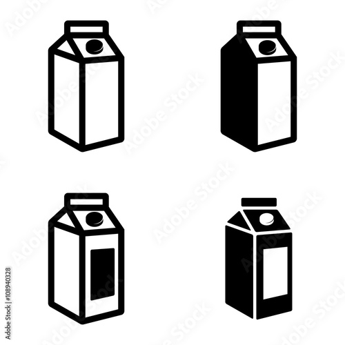 Vector black milk carton packages icons set on white background. 