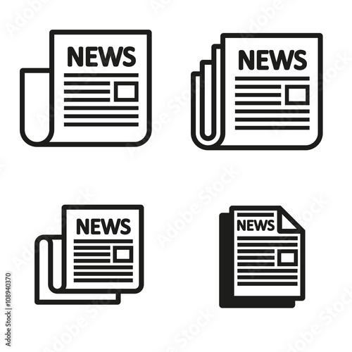 Vector black newspaper icons set on white background. Icon of news